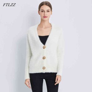 Femmes tricoté col en V simple boutonnage pull or brillant bouton décontracté femme Cardigans court doux chaud tricots 210423