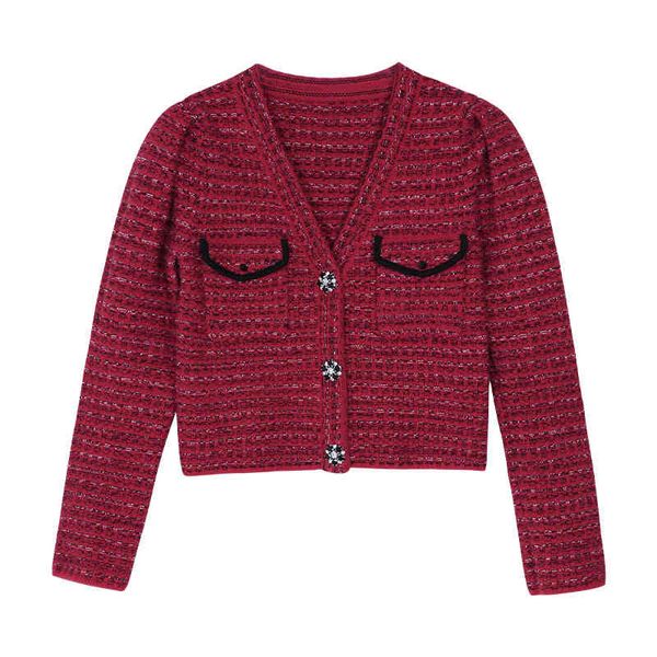 Femmes tricot pull cardigan manteau Qiu Dong style col en V à manches longues cultiver sa moralité 210429