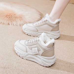 Zapatos informales coreanos para mujer, Zapatillas deportivas de algodón con suela gruesa, cálidas, de felpa, color blanco, para invierno, 268, 2024