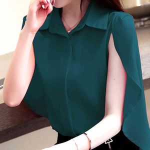 Femmes mode coréenne vêtements chemises en mousseline de soie Blouse dames femmes hauts et chemisiers solide col en v 2824 50 210415