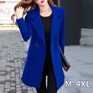 Vrouwen Koreaanse wollen jas jas vrouwen dames vrouwelijke winter blauwe rode jassen monteau femme uitloper vrouw herfst winterjassen