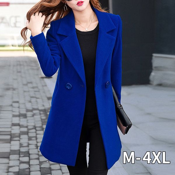 Femmes coréen laine manteau manteau femmes dames Femme hiver bleu rouge manteaux Monteau Femme vêtements d'extérieur Femme automne hiver manteaux