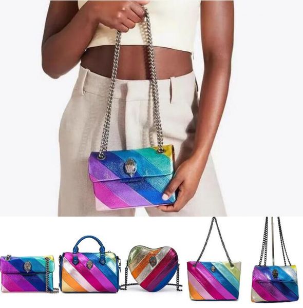 Mujer Kurt Geiger bolso en forma de corazón Bolso cruzado diseñador águila Arco iris Cadena de cuero plateada Correa para el hombro Hombres Bumbag Bolsos de viaje en el pecho bolso de mano pochette