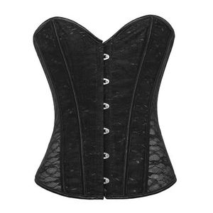 Dames kant en gaas overbust veter bustier korset mode steampunk gotisch corselet plastic bebuize xs-3xl witte bruids gorset