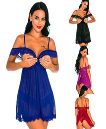 Femmes en dentelle et maille sexy opencup babydoll avec saut-mouche de la saut-couchée chemise chemise transparent