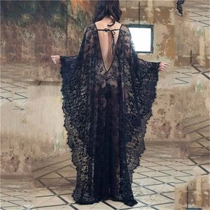 Dames kanten chiffon kimono strandbikini cover-up wrap strandkleding mesh lange jurk 220524