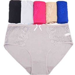 Femmes Lace Edge Coton Plus Taille Big Dames Culottes Slips pour femmes, 6PCS Pack Sous-vêtements 2XL 3XL 4XL 211222