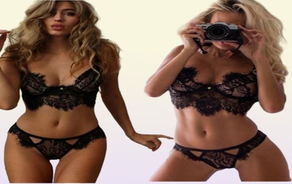 Femmes dentelle ensemble de Lingerie érotique grande taille Lingere Sexy blanc noir Langerie nuisette dames sous-vêtements Bikini culotte ensembles Pijamas 2201231053