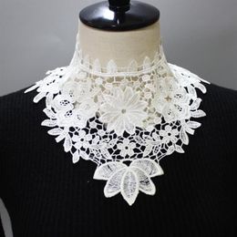 Faux colliers en dentelle florale pour femmes, chemises pour dames, col détachable, blanc, noir, broderie, faux châle, nœuds décoratifs, 287w