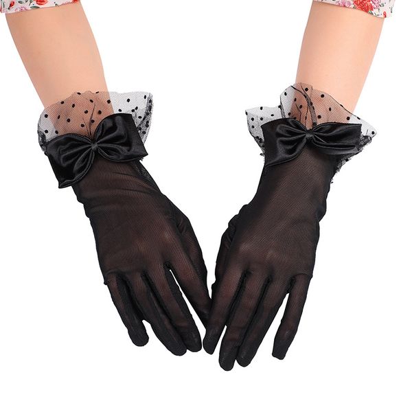 Women Lace Gloves Party Wedding Gloves Girl Bow Short Prom Glove Evening Elegant Accessories Sun Protection Funeral 22167