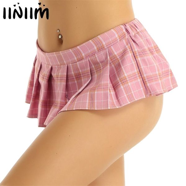 Femmes Dames D'été Jupe Style Écossais Mi Taille Élastique Mini Simple Couche Plaid Jupe Plissée Mignon Sexy Party Cosplay Costume 210303