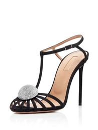 Vrouwen dame 2021 dames suede leer 9,5 cm stiletto hoge hak sandalen jurk schoenen bal diamant pompen sandalen massief gesp smal band bruiloft feest maat 34-42 3514