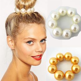 Sostenedor de cuerda de pelo de perla grande para mujer, joyería de Corea, accesorios para el cabello, diademas para mujeres, moño, corbatas, nuevo Brief274g
