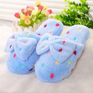 Dames Dame Leuke Dip Bowknot Coral Fluwelen Slippers Winter Warm Slaapkamer Huis Indoor Schoenen Anti-Slip Slipper voor Dames1