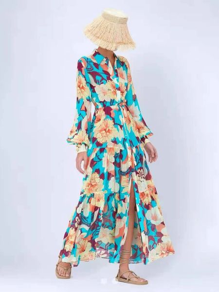 mujer estilo europeo estilo maxi long flores vestidos de una pieza nueva pasta de moda vestidos casuales diseñadores de playa buque gratis 0721