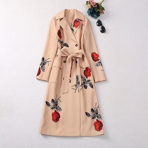 Femmes dame fomal grâce rose imprimé trench-coat long designer manteaux de mode 0731