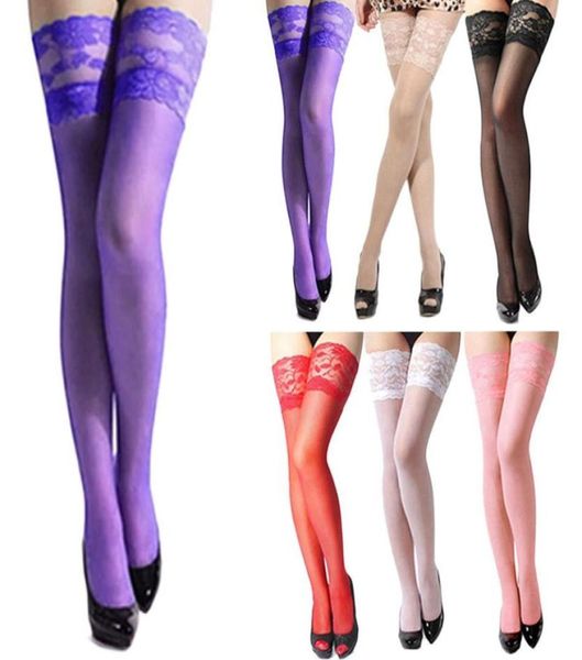 Femmes dame Sexy longs collants dentelle haut transparent rester haut cuisse bas collants sur genou chaussettes 6 couleurs 6407922