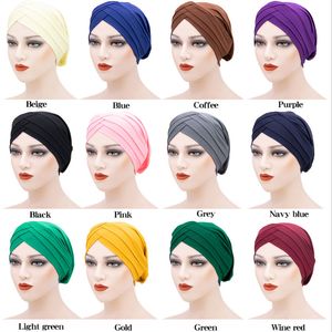 Gorro cruzado elástico con turbante para mujer, gorro para la cabeza, pañuelo de Color sólido, gorros, accesorios de moda