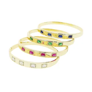 Femmes dame mariage arc-en-ciel Bracelet pavé coloré incrusté Bling Cz carré cristal Bracelet à la mode 60mm bijoux cadeau fiançailles