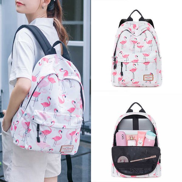 Femmes Ordinateur portable Sacs à dos Sacs scolaires pour adolescentes Girls Bagpack Mochila Feminina Escolar Flamingo Rucksack Sacs à dos en toile élégante x0529