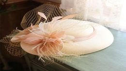 Femmes Large Brim Sinamay Fascinator Hat Cocktail Mariage de mariage Église Headpiece Fashion Headwear Flear Flower Hair Accessoires 214388745