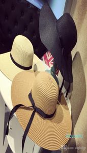 Grand chapeau de paille pliable pour femmes, style Boho, casquette de plage à Large bord, 3 couleurs avec nœud, vacances d'été, 4210442