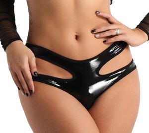 Femmes latex lingerie Sous-vêtements sexy érotiques femelles fausses-cuir micro bikini mémoires de chatte ouverte