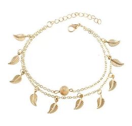 Bracelets de cheville à breloques en forme de feuille pour femmes, chaîne en or, à la mode, en or 18 carats, bijoux de pied