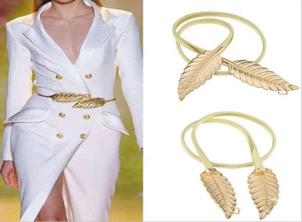 Mujeres de diseño de hojas de hojas hojas de metal Cummerbund Stretch cintura frontal Gold Silver Elástica Cinturón de cinta Hojas de cadena 5166820