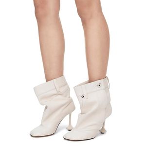 Femmes en cuir authentique 2024 dames toes en forme d'amande bouton Boots de cowboy mariage midi des talons hauts spéciaux gladiateur décontracté la passerelle plie chaussures