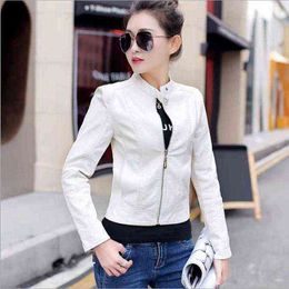 Femmes veste en cuir nouveau 2022 PU manteau en cuir pour femmes court mince moto en cuir vêtements femmes vêtements d'extérieur noir blanc L220728