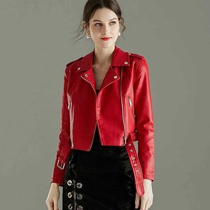 Femmes vestes en cuir dame Pu Bomber moto Biker rose jaune noir Faux manteaux avec ceinture vêtements d'extérieur