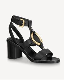 Sandales en cuir en cuir Goldtone Metal Ring Faro Summer Designer STRAP STRAPE SANDAL SANDAL SANDAL7682731