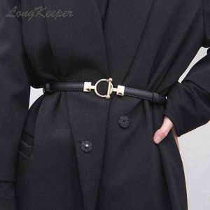 Cinto feminino de couro fino simples redondo gancho fivela ajustável cinta de cintura para calças vestido marca designer decoração cintura g220301