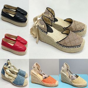 Designers Femme Céde à cale Sandales Espadrille Chaussures Real Leathers à lacets à lacets Matelasse Espadrille Ladies High Heel Taille 35-41 avec sac à poussière Box 037