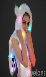 Chapeau à capuche avec oreilles d'animaux en fausse fourrure pour femmes, éclairage LED avec écharpe, fourniture de Festival 8845807