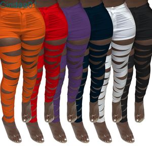 Women Leggings Designer Kleding Sexy Gebroken Gat Gewassen Slanke Stretch Denim Effen Kleur Broek Leggings Lange Broek