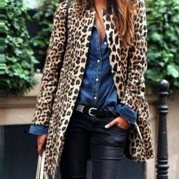 Femmes Leopard Cardigan Veste Pull Top Chaud Casual Hiver Manteau à manches longues 201031