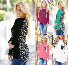 Dames Leopard Lange Mouwen Top Casual T-shirt Dames Leisure Sexy Tees Losse Lente Herfst Kledingkleding