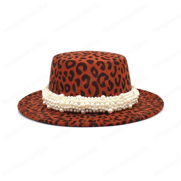 Femmes imprimé léopard Fedora chapeaux britannique hiver laine mélange plat haut melon chapeau large bord Jazz casquette fête Cowboy chapeau