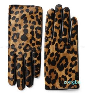 Gants en cuir véritable imprimé léopard pour femmes, courts, doublés de laine, épais, bouton Luvas chaud, hiver