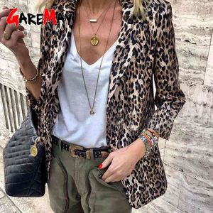 Femmes Léopard Print Jacket Hiver Chaud Slim Manteaux Cardigan Blazer Casual Casual Bureau Dames Manches Longues Streetwear Femme 210428