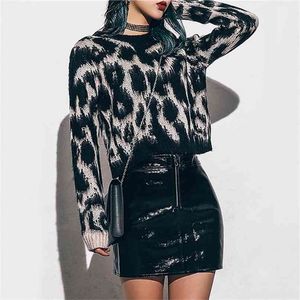 Dames Leopard Print Jumper met geribbelde trims Casual Sweater Gebreide Top 210512
