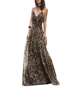 Vrouwen luipaard print lange jurk v nek spaghetti schouderbanden zomer strandjurken 2019 mouwloze casual maxi jurk vestidos j17281143