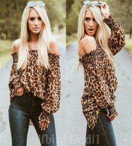 Femmes Leopard Imprimé à manches longues hors épaule Blouses Femme Party Party Cloue Ladies Summer Casual Tops Vêtements féminins 298L674077