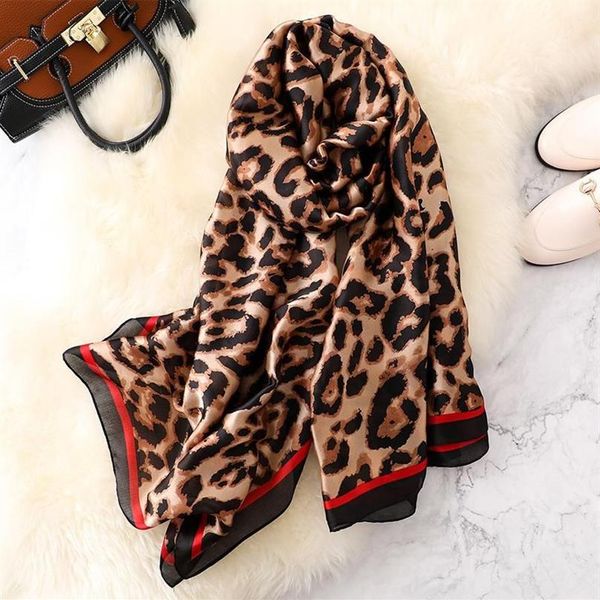 Bufanda de seda con estampado de leopardo para mujer, toalla de playa de 180x90cm, Foulard femenino Echarpe, pañuelo de diseñador, chal y envolturas de verano 308o