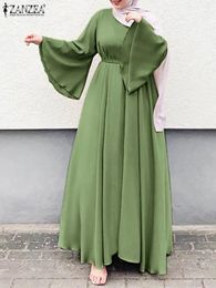 Vrouwen Lerisure Moslim Lange Jurk Oversized Vestidos ZANZEA Zomer Lente Flare Mouwen Soild Vrouwelijke Turkse Gewaad Abaya 240222