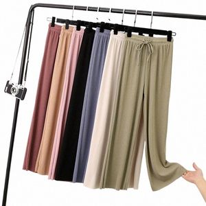 Femmes Lg Pantalons 2024 Printemps Eté Droit Lg Taille Élastique Jambe Large Femmes Lg Pantalon Décontracté Doux Pantalon Tricoté o8JM #