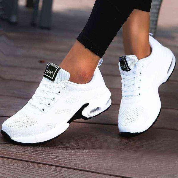 Femmes baskets légères coussin d'air dames baskets blanc chaussures de Tennis plate-forme décontractée baskets plates respirant maille confort H1115