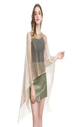 Dames Lichtgewicht Bruiloft Sjaal Glitter Avondfeest Sjaal Metallic Vest Poncho Femme Galajurk Stola Met Fringe25482315537448